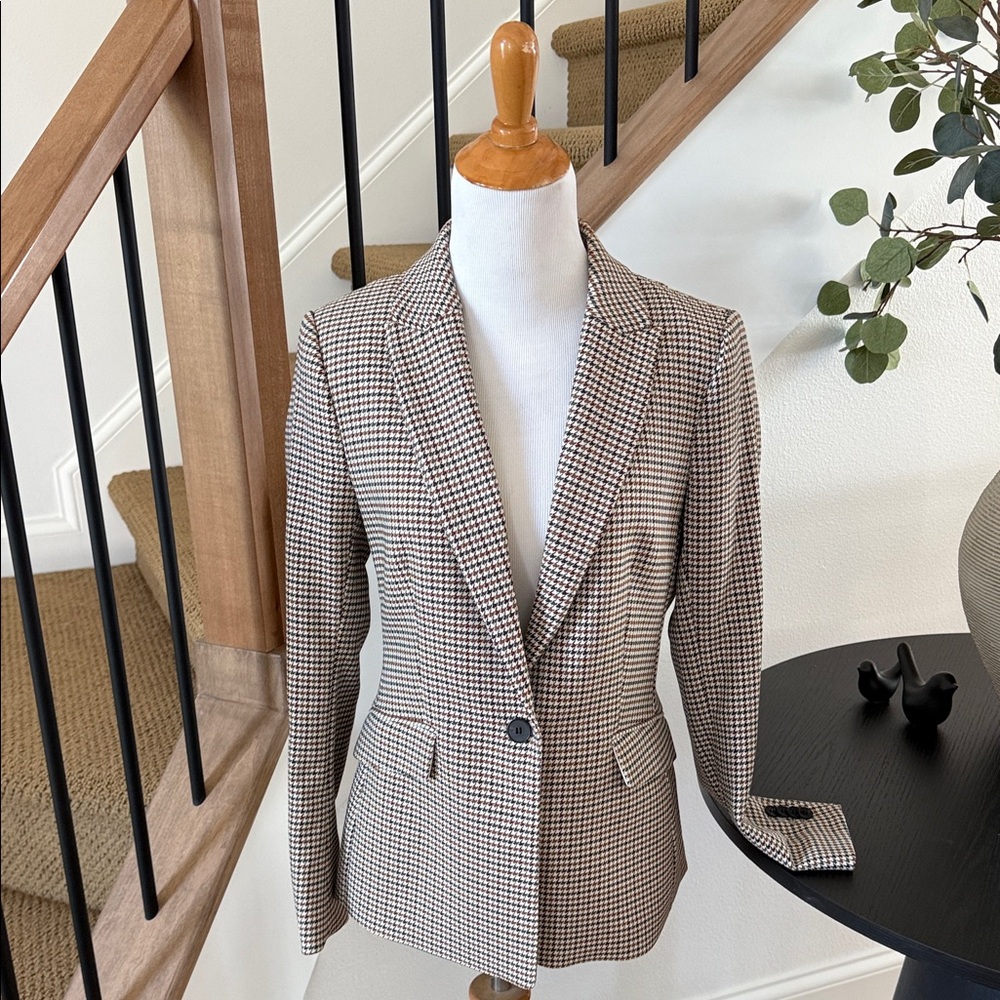H&M Herringbone Blazer in Cream, Brownish Tan, and Gray,  Size S